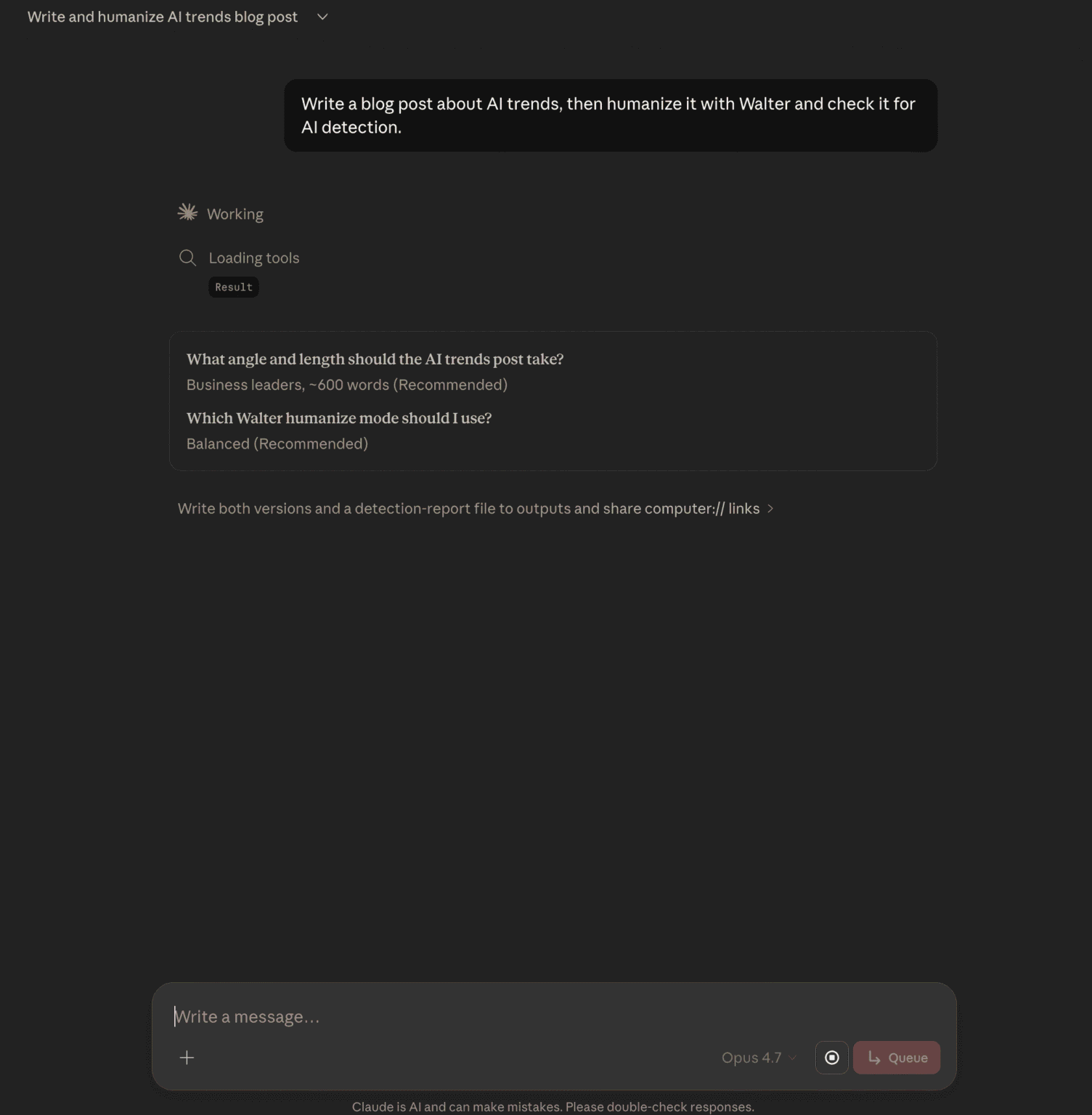 How to humanize AI text in Claude with Walter's MCP