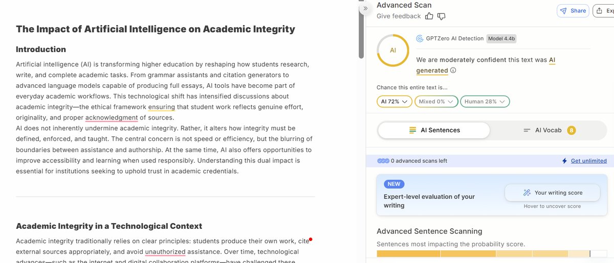 And GPTZero is moderately confident it is AI: