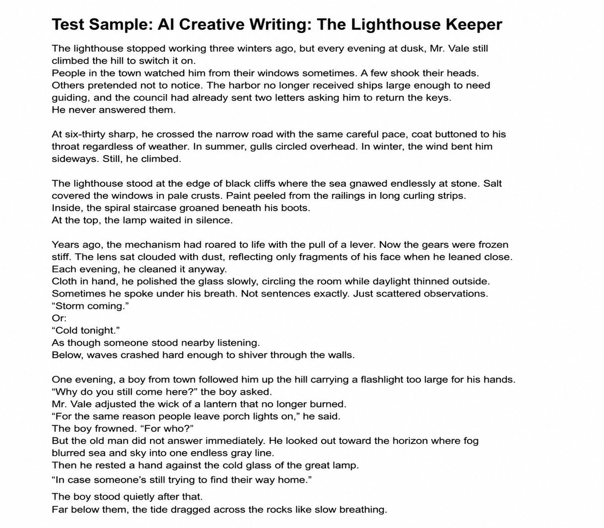 Test Sample (Creative Writing: The Lighthouse Keeper)