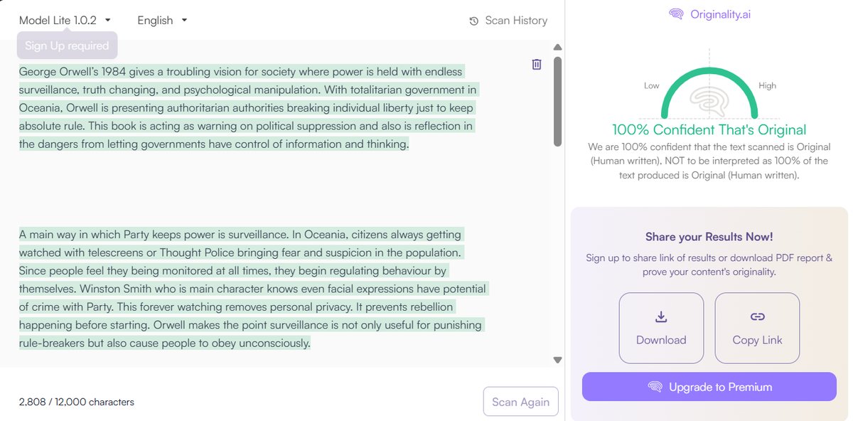 Academic Essay: Originality.ai Detection Results