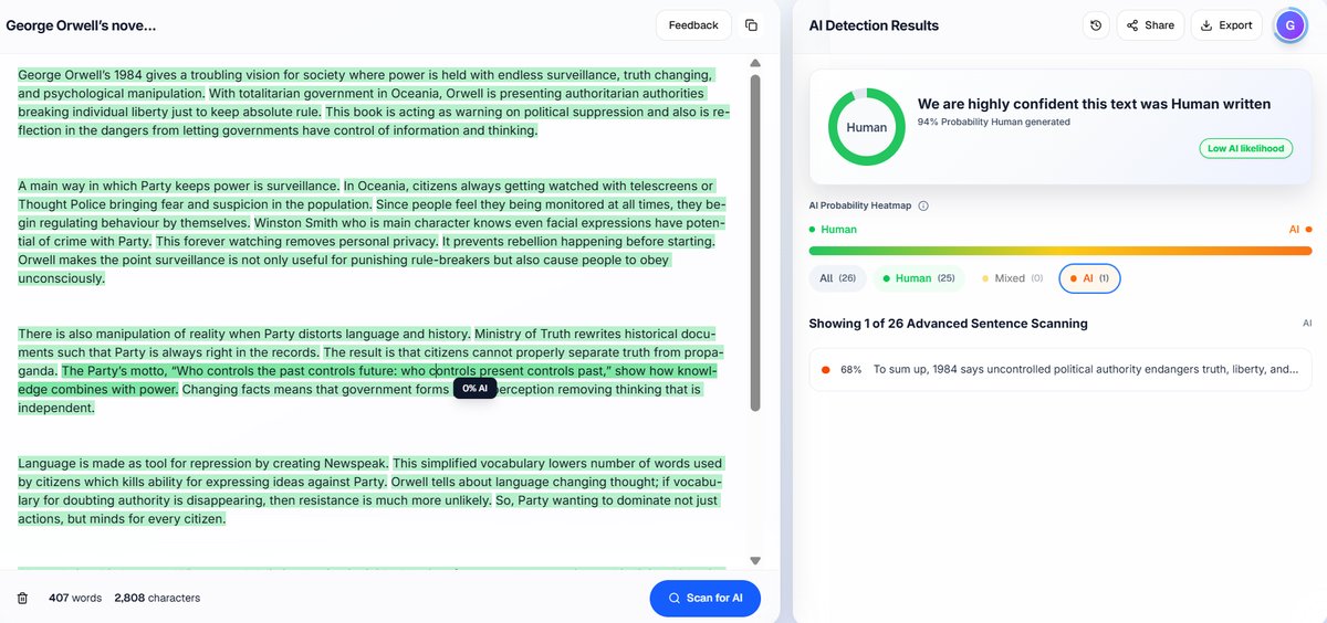 Academic Essay: Proofademic Detection Results