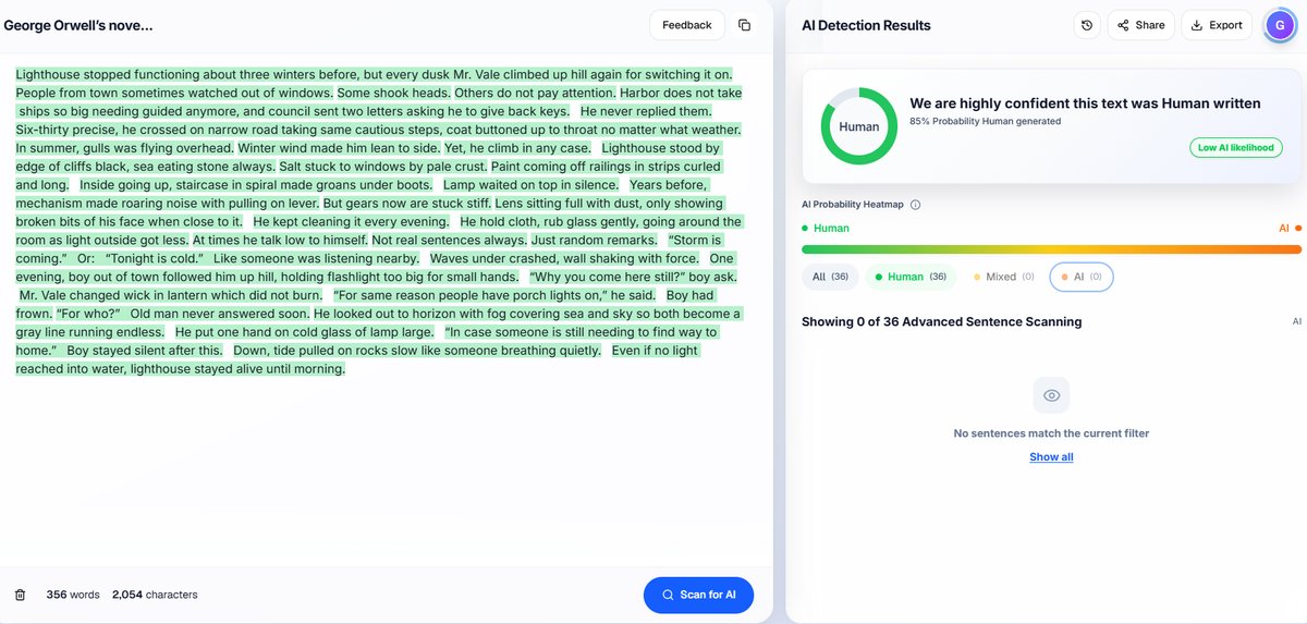 Creative Writing: Proofademic Detection Results
