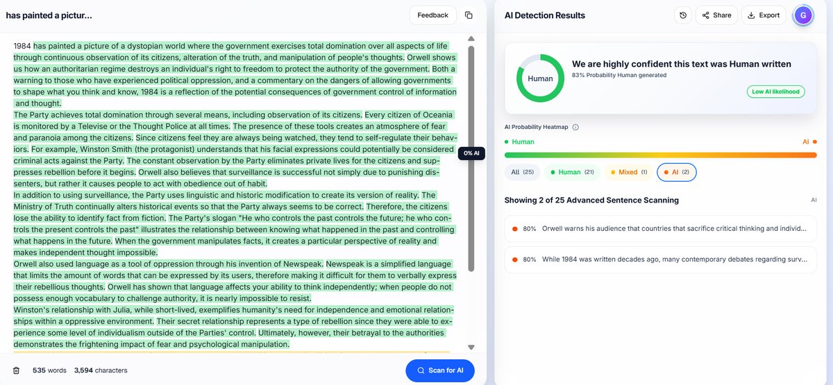 Academic Essay: Proofademic Detection Results