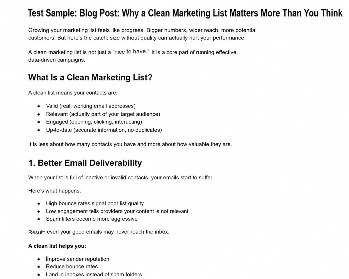 Test Sample (Blog Post: Why a Clean Marketing List Matters More Than You Think)
