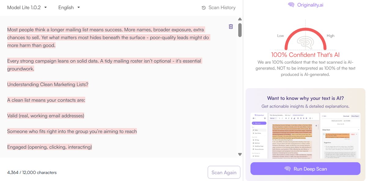 Blog Post: Originality.ai Detection Results