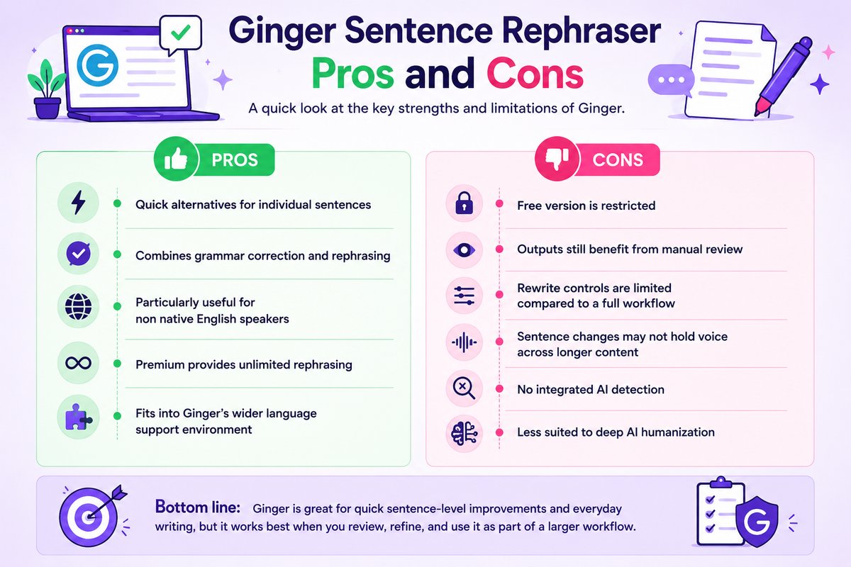 Ginger Sentence Rephraser Pros and Cons