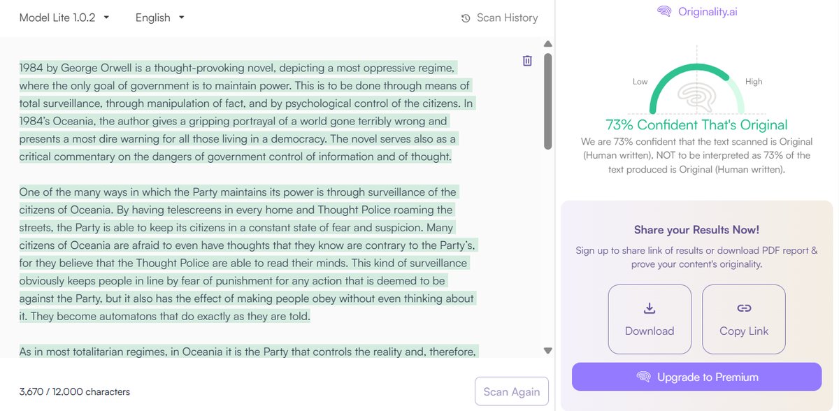 Academic Essay: Originality.ai Detection Results