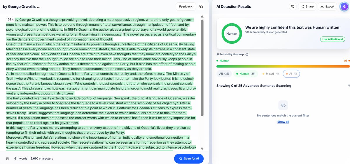 Academic Essay: Proofademic Detection Results