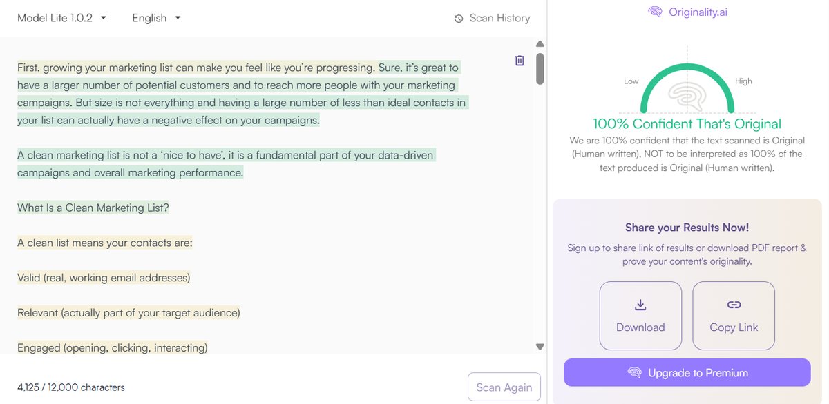 Blog Post: Originality.ai Detection Results