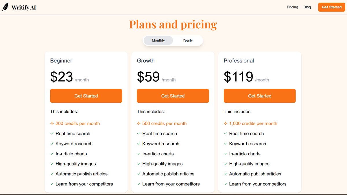 Writify AI Pricing