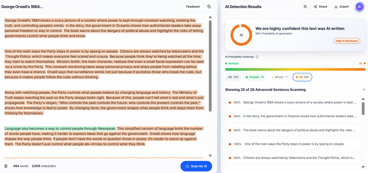 Academic Essay: Proofademic Detection Results