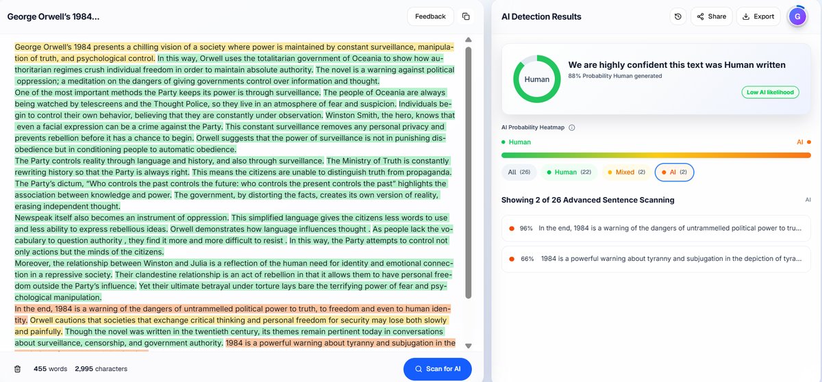 Academic Essay: Proofademic Detection Results