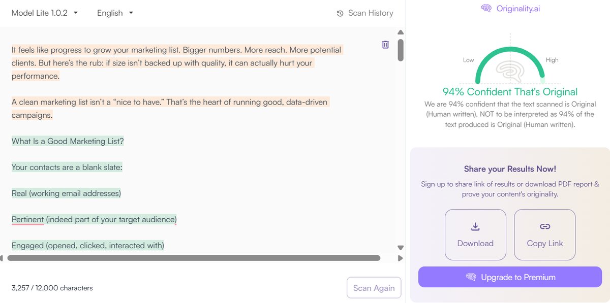 Blog Post: Originality.ai Detection Results