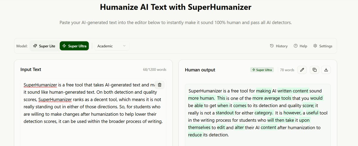 Tool #4: SuperHumanizer - Free to Use, Average All Around
