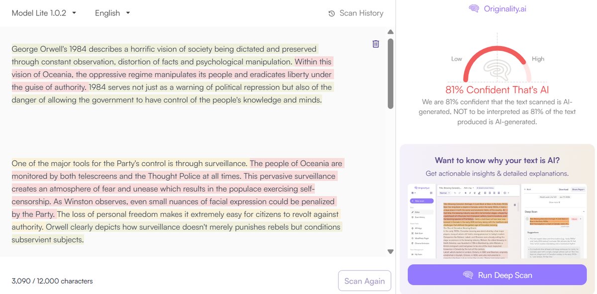Academic Essay: Originality.ai Detection Results