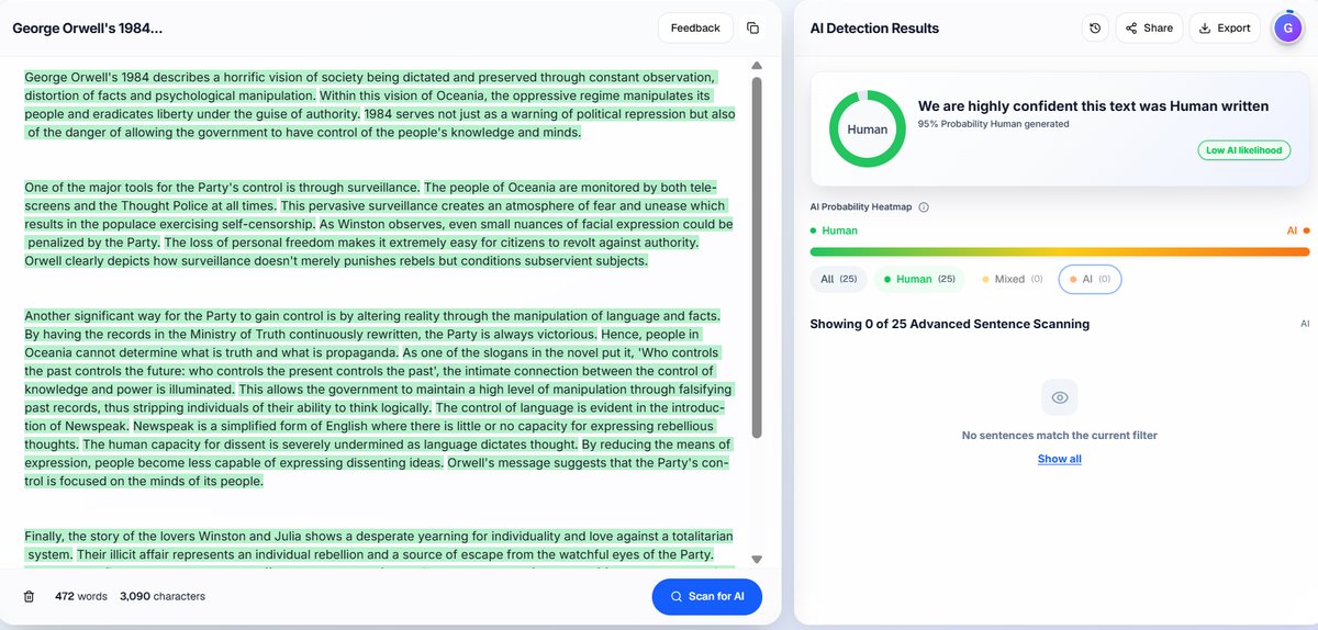 Academic Essay: Proofademic Detection Results