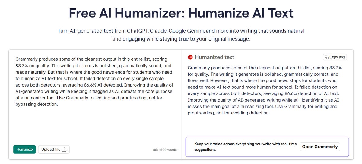 Tool #5: Grammarly - Good Quality, but Won't Get You Past Detection