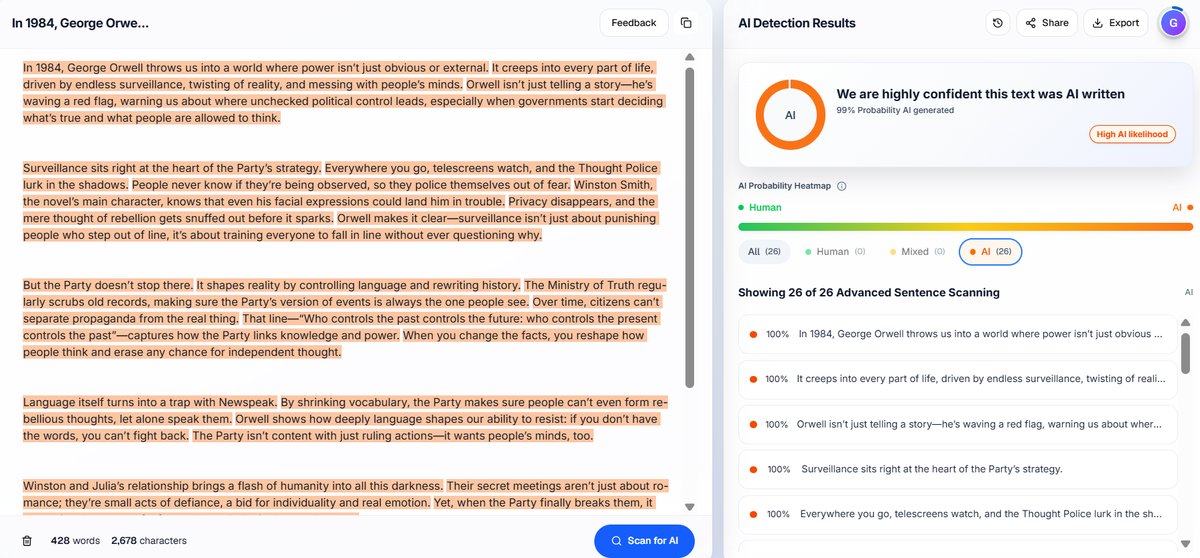 Academic Essay: Proofademic Detection Results