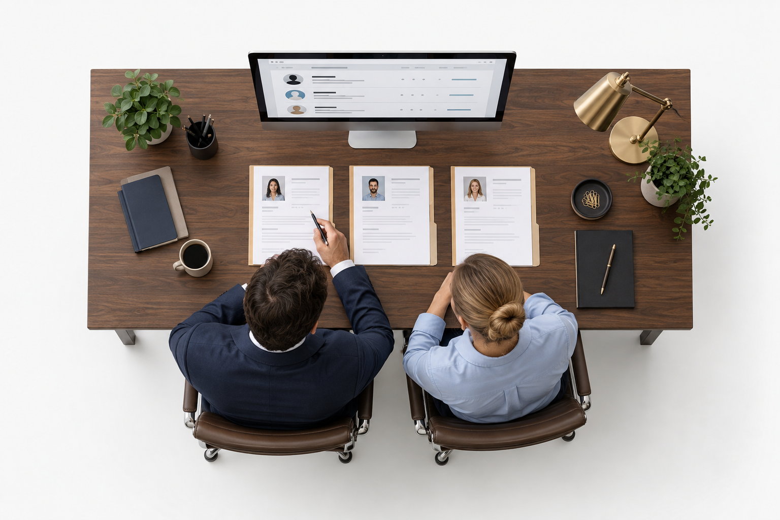 Responsáveis de recrutamento a analisar processos de candidatura