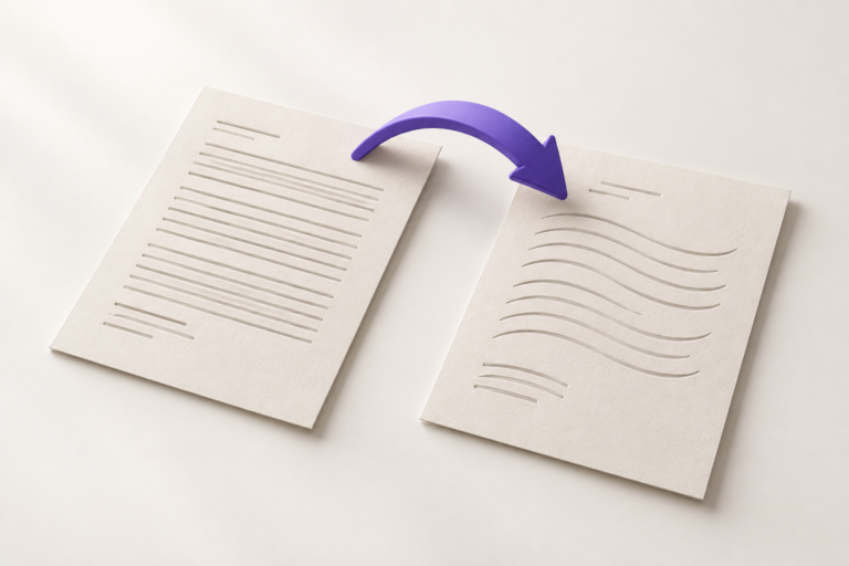 Deux documents reliés par une flèche violette